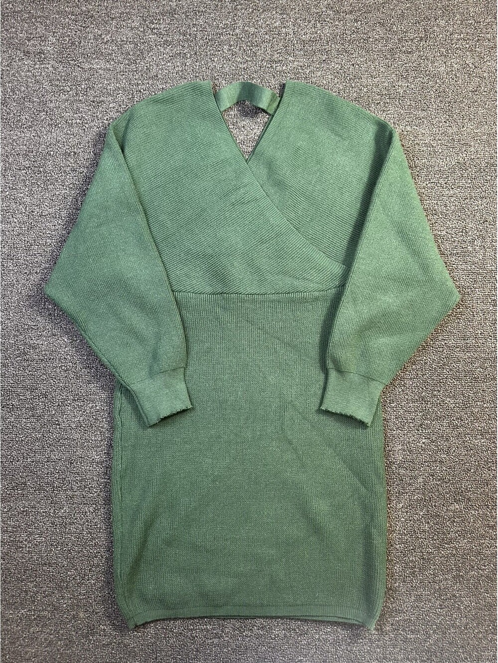 Wrap Front Knit Sweater Mini Dress Long Sleeve Back Strap L